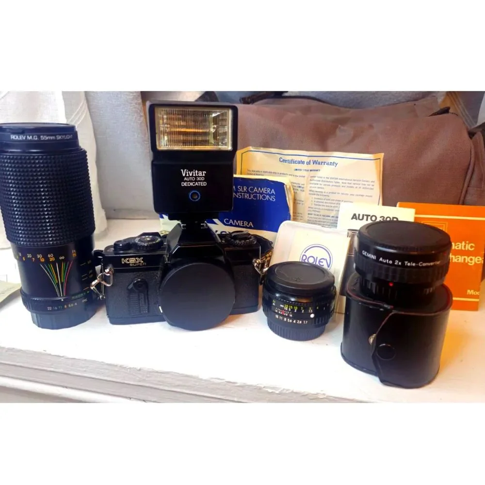 Sears KSX Super 35mm SLR | Complete Vintage Camera Set w/ Lenses & Ephemera